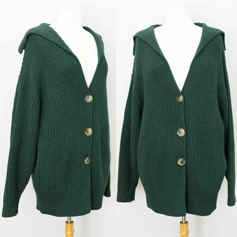 Free People Swim Too Deep Collar Longline Cardi Cardigan Hunter Green $158 XS - Picture 2 of 15
